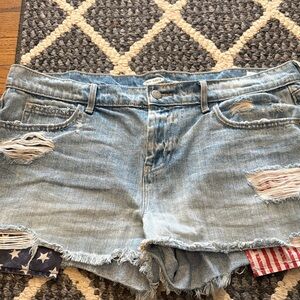 Old Navy Light Blue Distressed Denim Shorts with Stars and Stripes Pockets